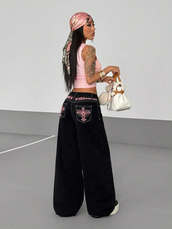 Floral Embroidered Casual Jeans