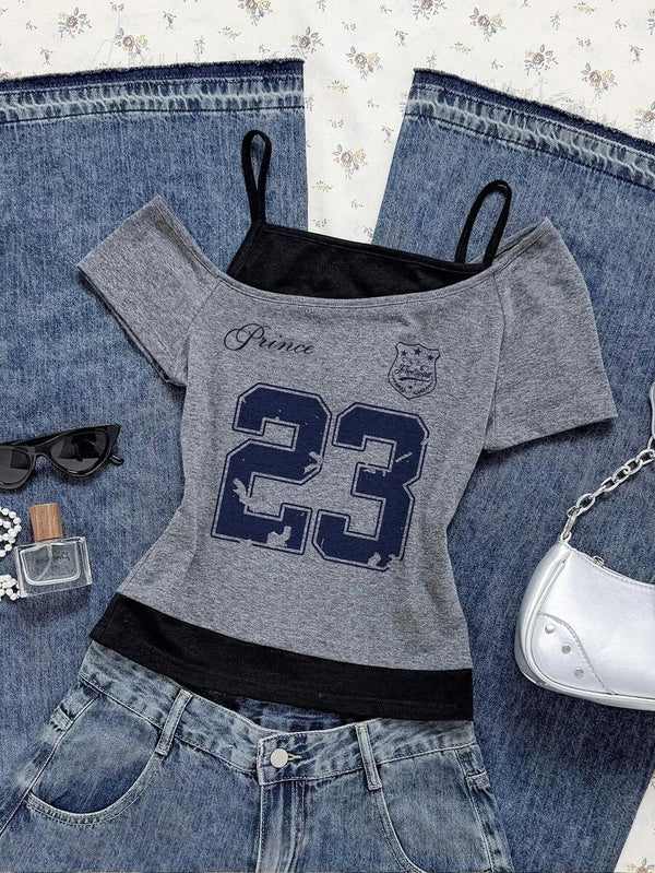 Y2K Sporty Asymmetric Strap Tee