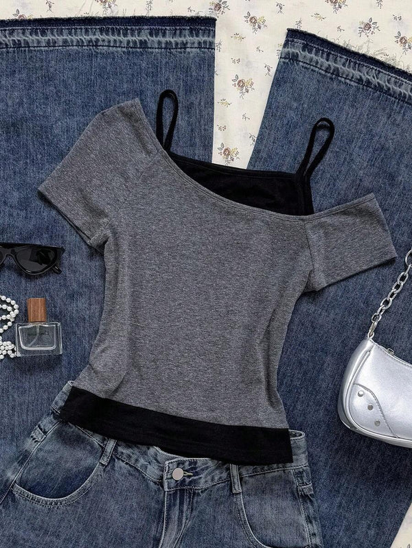 Y2K Sporty Asymmetric Strap Tee