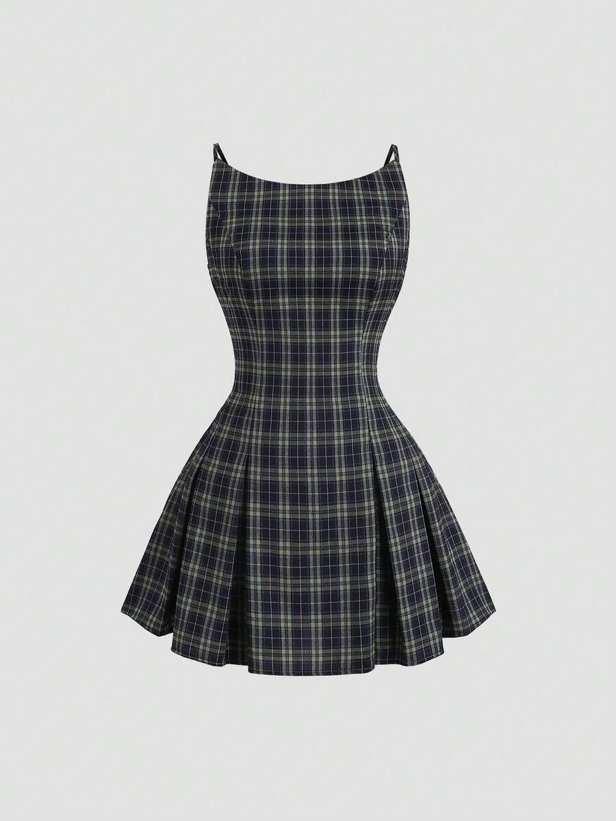 Plaid Sleeveless Form-Fitting Mini Dress