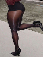 Plus Size Black Gloss Tights - 2