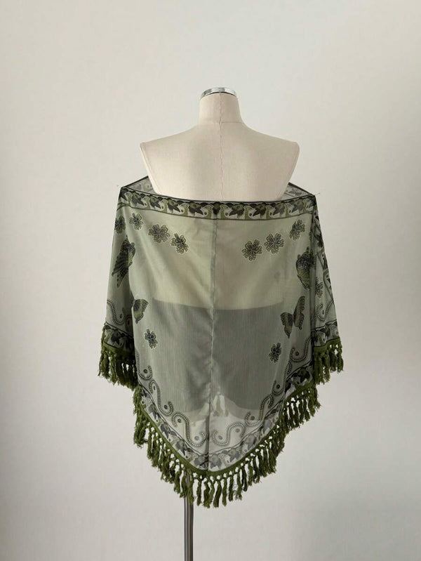 Boho Tie-Dye Fringe Poncho Top