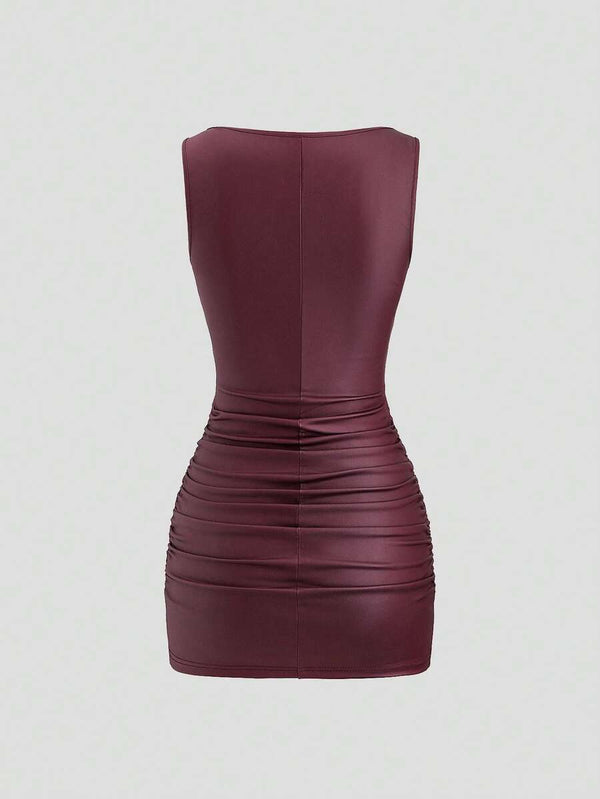 Wine Red Slim Fit Mini Dress