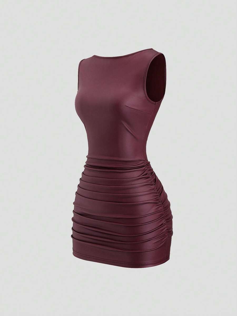 Wine Red Slim Fit Mini Dress