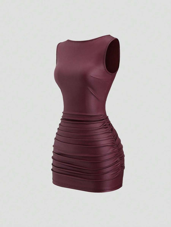 Wine Red Slim Fit Mini Dress