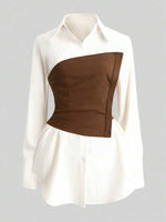 2-in-1 Patchwork Long Sleeve Work Shirt - 3