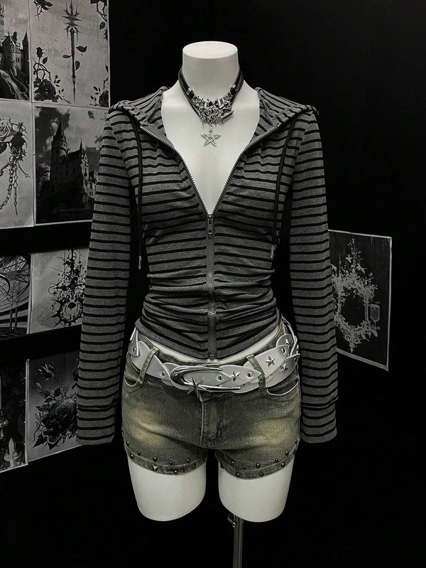 Striped Zip-Up Hooded Sweatshirt