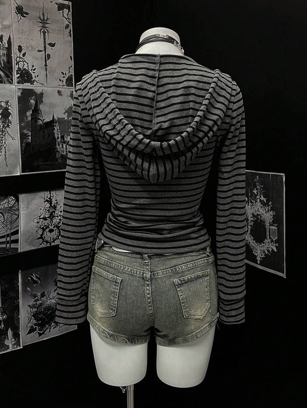 Striped Zip-Up Hooded Sweatshirt
