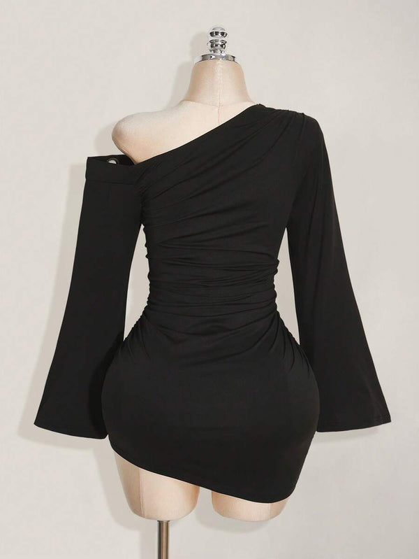 Plus Size Asymmetrical Eyelet Slim Fit Dress