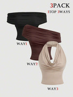3-Way Cowl Neck Off-Shoulder Top Set - 2