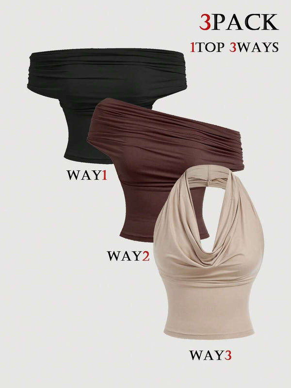 3-Way Cowl Neck Off-Shoulder Top Set