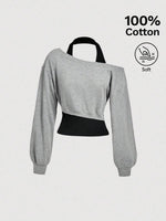 Asymmetrical Neck 2-in-1 Sweatshirt - 1