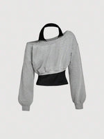 Asymmetrical Neck 2-in-1 Sweatshirt - 2