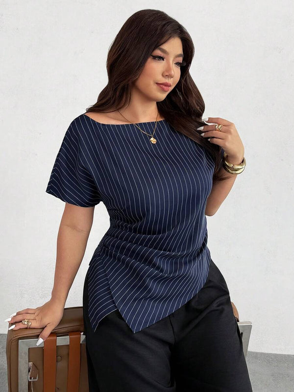 Plaid Asymmetric Hem Blouse