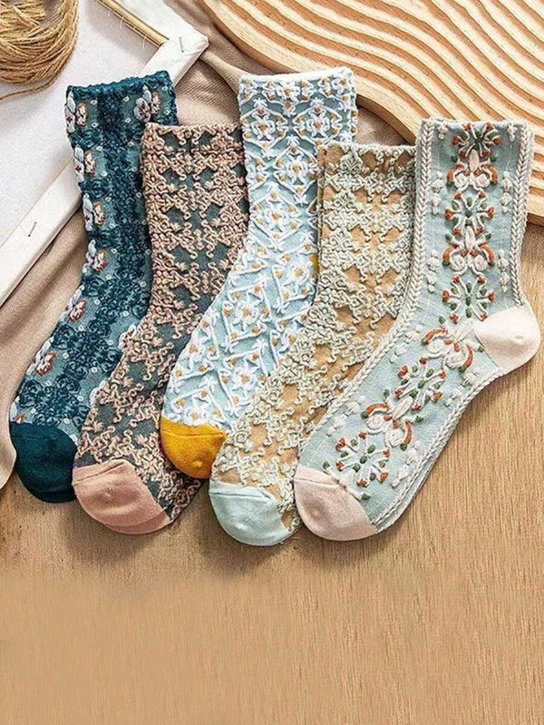 Retro Floral Mid-Calf Fashion Socks