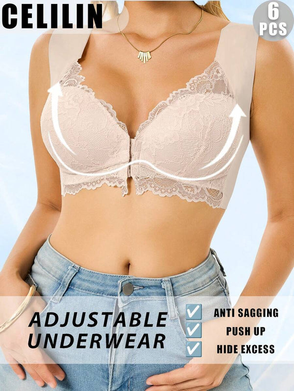 Floral Lace Front-Closure Push-Up Bra