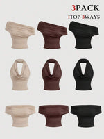 3-Way Cowl Neck Off-Shoulder Top Set - 1