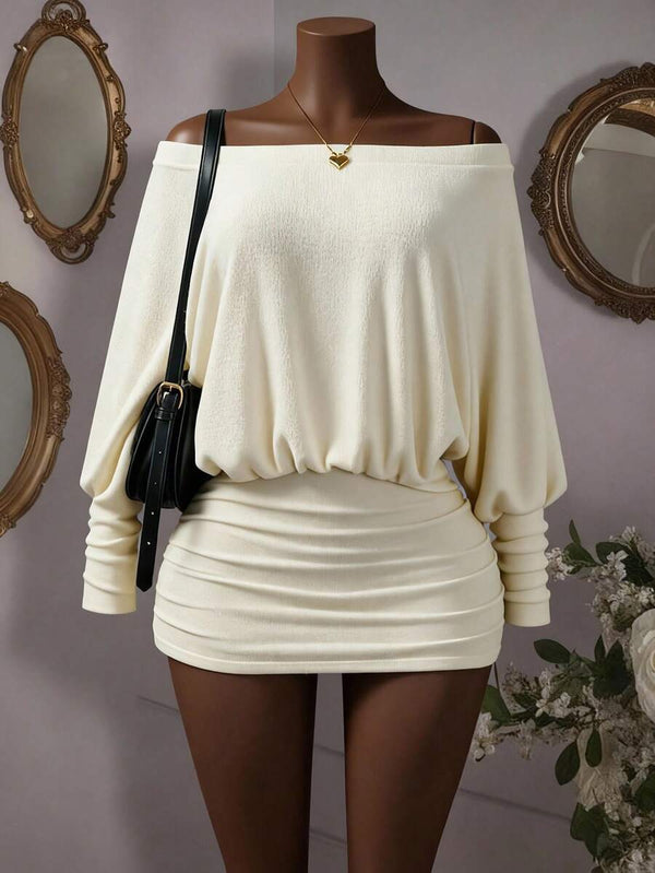 Plus Size Off-Shoulder Long Sleeve Bodycon Dress