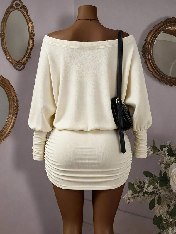 Plus Size Off-Shoulder Long Sleeve Bodycon Dress