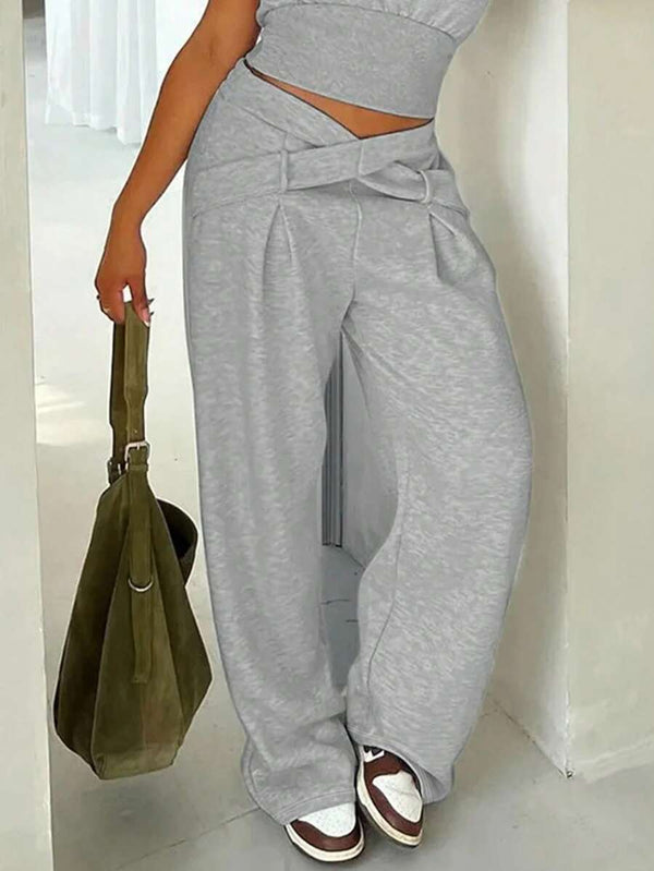 Criss-Cross Waist Wide-Leg Pants