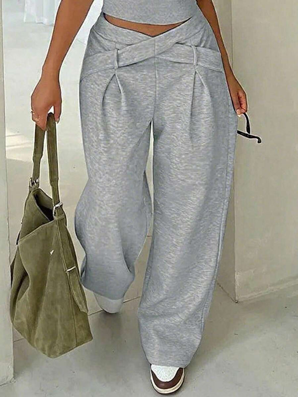 Criss-Cross Waist Wide-Leg Pants