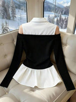 2-in-1 Off-Shoulder Ribbed Knit Top - 2