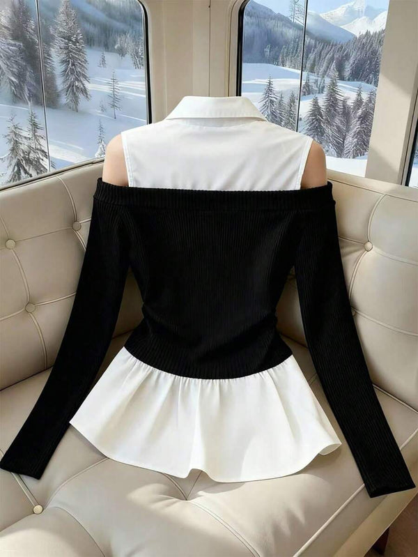 2-in-1 Off-Shoulder Ribbed Knit Top