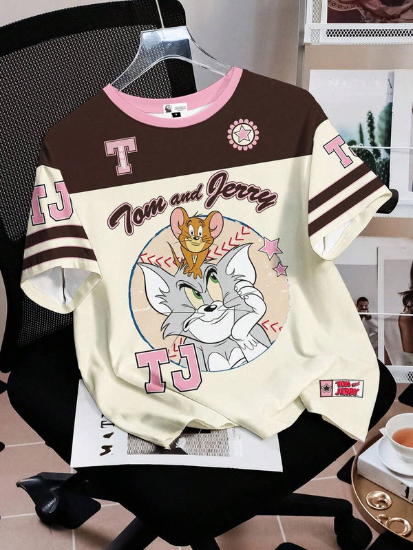 Cartoon Letter Stripe Print T-Shirt