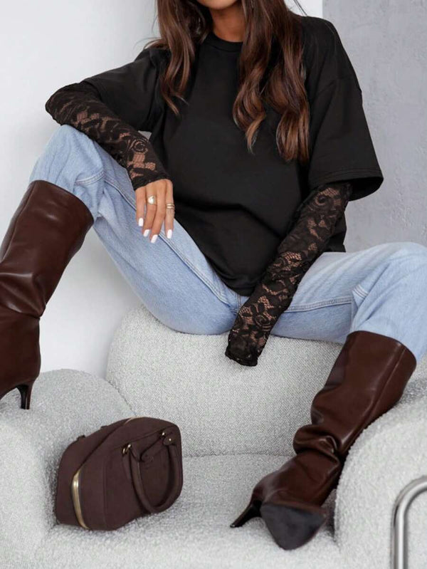 Y2K Oversized Lace Sleeve T-Shirt
