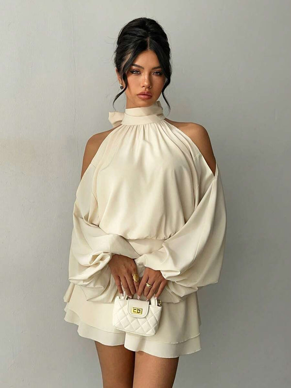 Apricot Lantern Sleeve Mini Dress