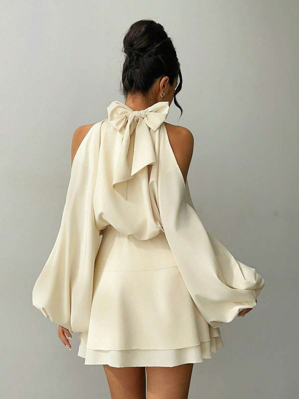 Apricot Lantern Sleeve Mini Dress