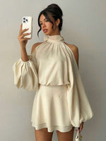 Apricot Lantern Sleeve Mini Dress - 3