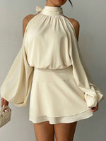 Apricot Lantern Sleeve Mini Dress - 4