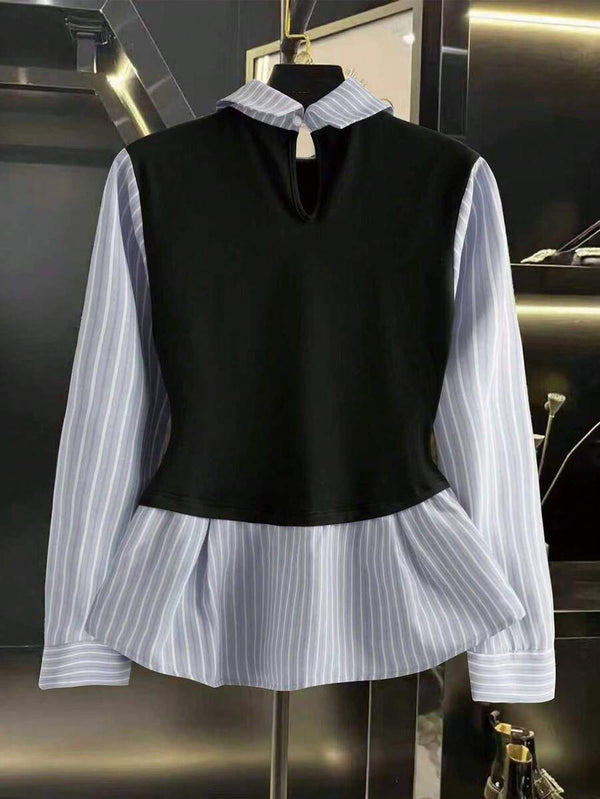 2 in 1 Contrast Ruffle Button Front Shirt