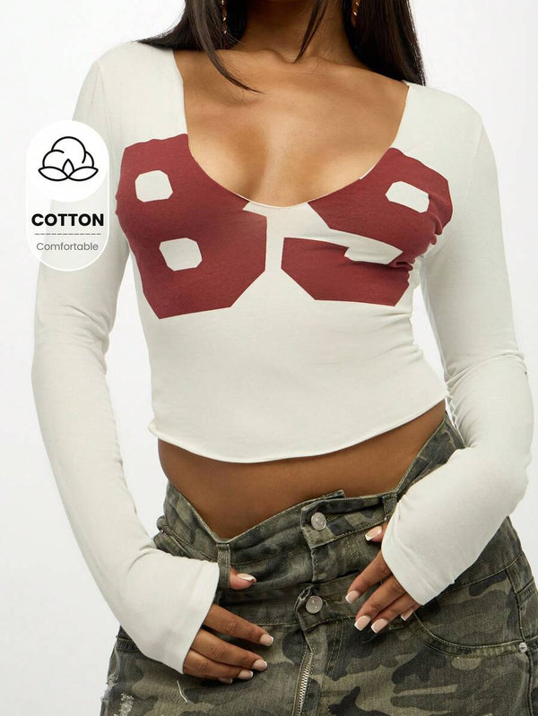 V-Neck Long Sleeve Crop Top