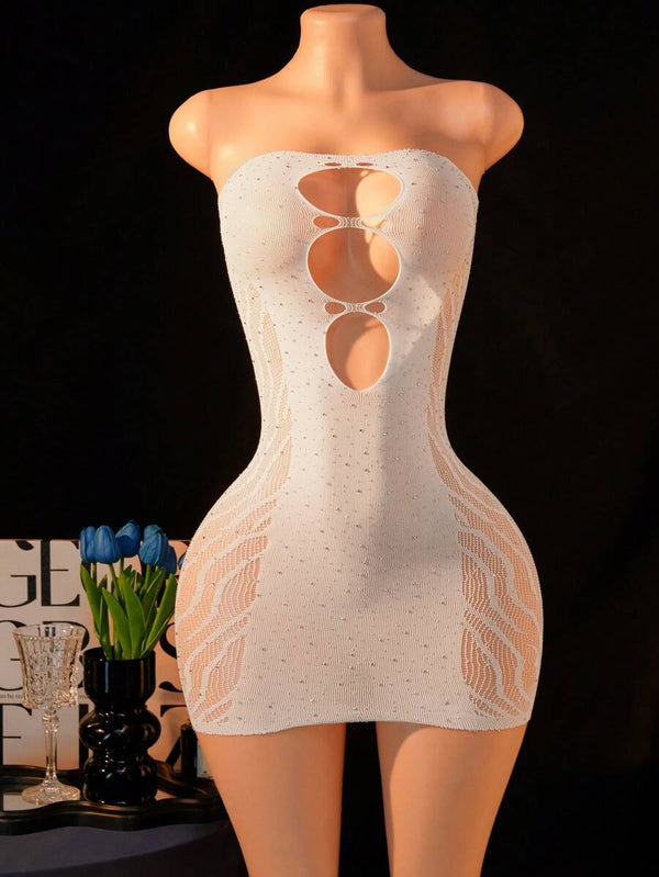 Strapless Rhinestone Lace Bodycon Dress