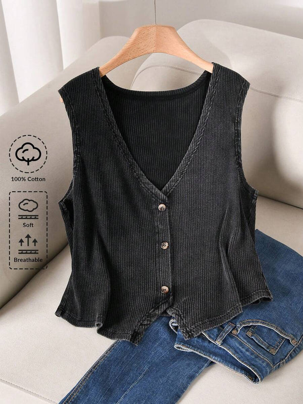 Plus Size V-Neck Button Tank Top