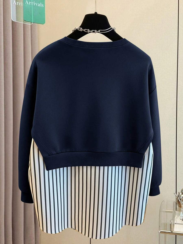 Striped Patchwork Crew Neck Sweatshirt