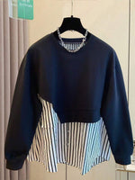 Striped Patchwork Crew Neck Sweatshirt - 4