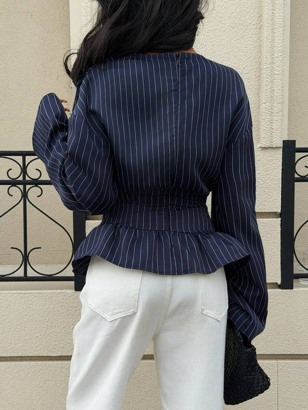 Ruched Drape Long Sleeve Blouse
