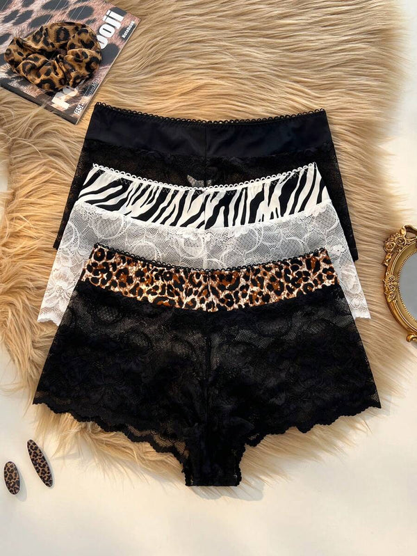 Animal Print Lace Panties Set