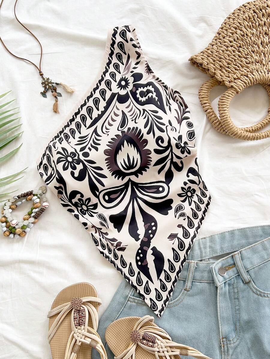 Asymmetrical Backless Floral Blouse