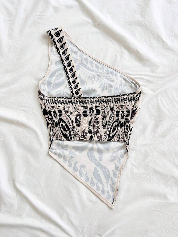 Asymmetrical Backless Floral Blouse