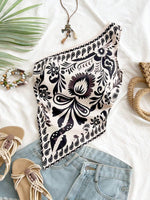 Asymmetrical Backless Floral Blouse - 5