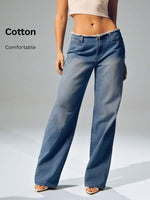 Low Rise Raw Edge Straight Leg Jeans - 1