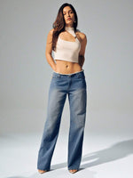 Low Rise Raw Edge Straight Leg Jeans - 5