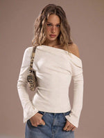 Asymmetric Neckline Longsleeve Top - 1