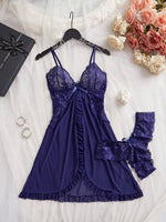 Sexy Mesh Camisole Nightgown Set - 3