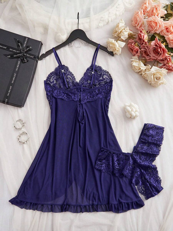 Sexy Mesh Camisole Nightgown Set