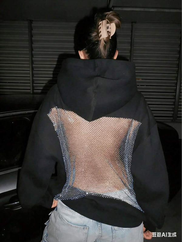 Backless Mesh Hooded Sweatshirt